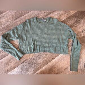 Sky & Sparrow green size MED mini cable detail crop sweater